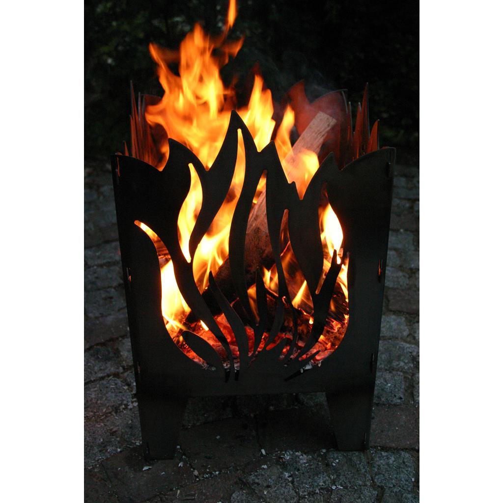 SvenskaV Feuerkorb Motiv Flamme aus Rohstahl Stecksystem mit Ascheblech 2 Größen