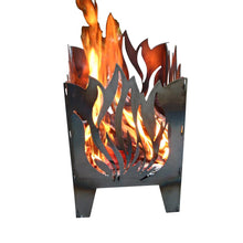 Laden Sie das Bild in den Galerie-Viewer, SvenskaV Feuerkorb Motiv Flamme aus Rohstahl Stecksystem mit Ascheblech 2 Größen