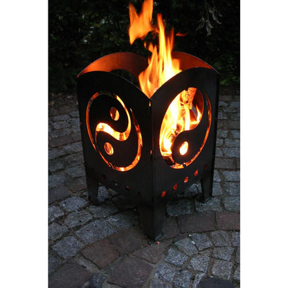 SvenskaV Feuerkorb Motiv Yin & Yang aus Rohstahl Stecksystem mit Ascheblech 2 Größen