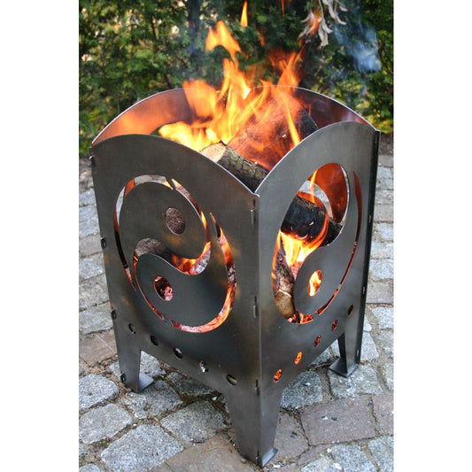 SvenskaV Feuerkorb Motiv Yin & Yang aus Rohstahl Stecksystem mit Ascheblech 2 Größen